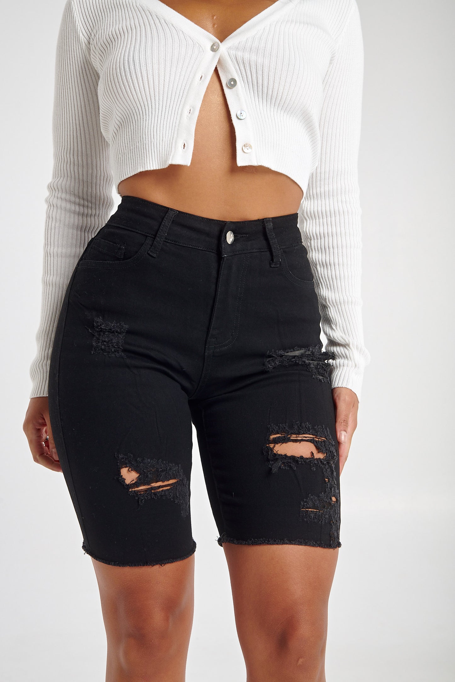 Black Ripped Denim Shorts